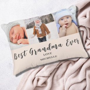 Best Grandma 3 Photo Name Pink  Decorative Cushion