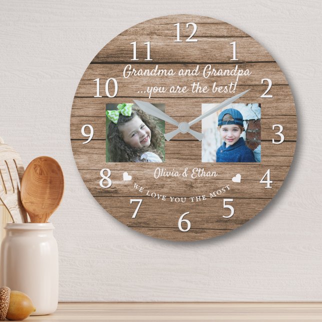 Best Grandma and Grandpa Grandkids 2 Photo Wood  Large Clock (Creator Uploaded)