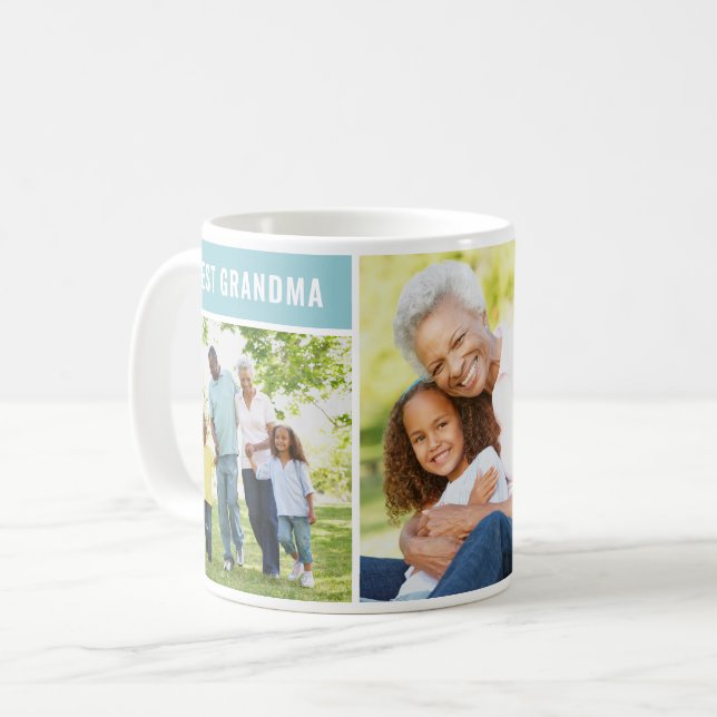 Best Grandma Aqua Blue Mothers Day Photo Collage Coffee Mug (Front Left)