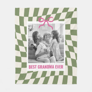 Best Grandma Birthday Gift Custom Photo Check Fleece Blanket