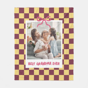 Best Grandma Birthday Gift Custom Photo Checkered Fleece Blanket