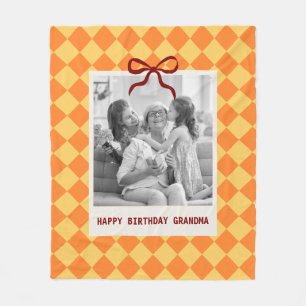 Best Grandma Birthday Gift Custom Photo Diamond Fleece Blanket