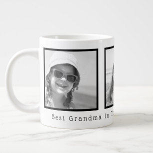 Best Grandma Black and White Black Frame 3 Photos Large Coffee Mug