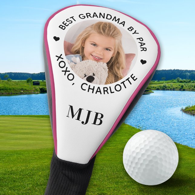 BEST GRANDMA BY PAR Custom Photo Modern Monogram Golf Head Cover (Creator Uploaded)