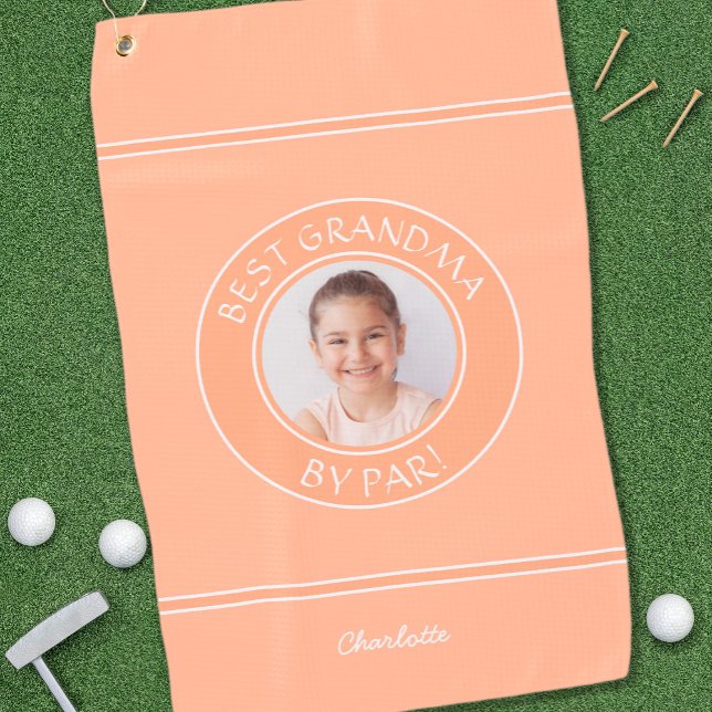Best Grandma By Par Elegant Golfer Peach Photo Fun Golf Towel (Best Grandma By Par Elegant Golfer Peach Photo Fun Golf Towel)