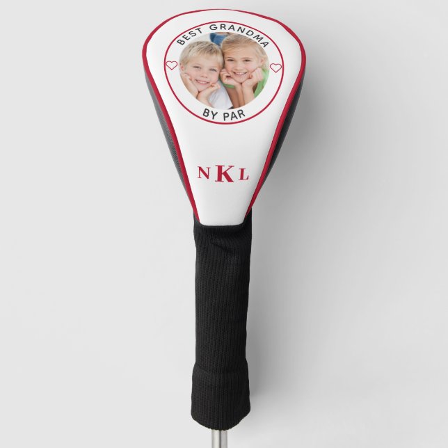 BEST GRANDMA BY PAR Photo Monogram Initials Hearts Golf Head Cover (Front)