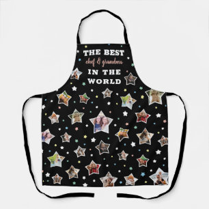 Best Grandma & Chef Black Star Shaped Photos Apron
