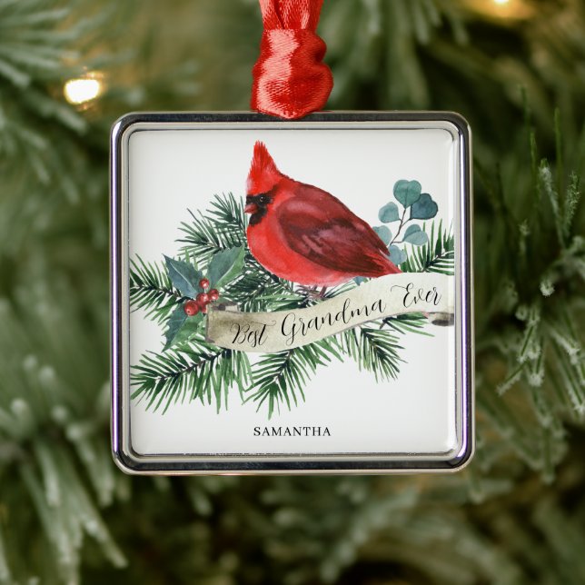 Best Grandma Christmas Red Cardinal Name Metal Tree Decoration (Tree)
