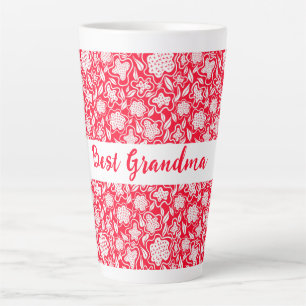 Best Grandma Cross Stitch Look Red White Floral   Latte Mug