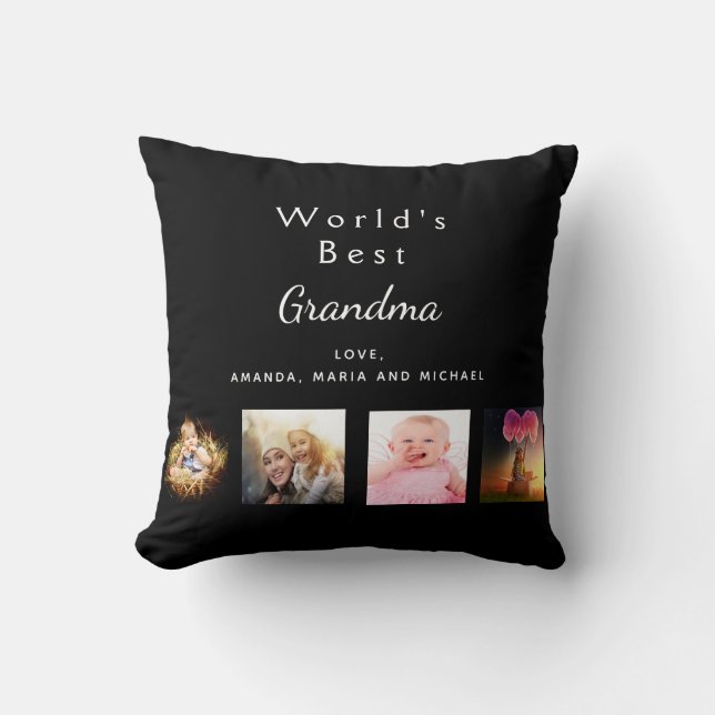 Best Grandma custom family photo collage black Cushion (Front)