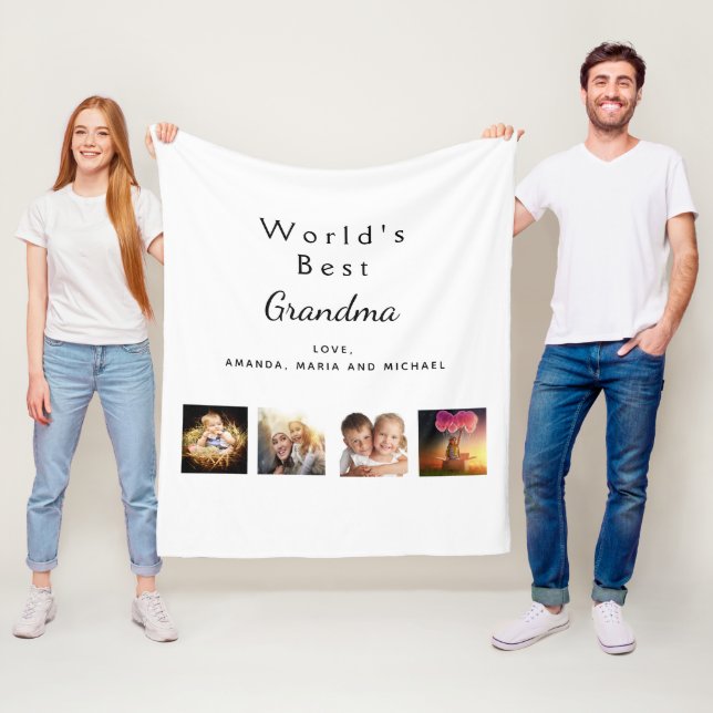 Best Grandma custom family photo collage white Fleece Blanket (In Situ)