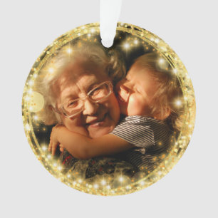 Best Grandma Custom Photo Golden Circle  Ornament