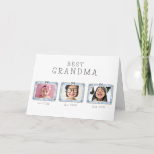 Best Grandma Est Custom Date 3 Photo Cute Preppy Card
