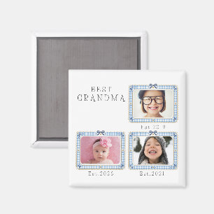 Best Grandma Est Custom Date 3 Photo Cute Preppy Magnet