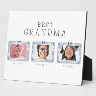 Best Grandma Est Custom Date 3 Photo Cute Preppy Plaque