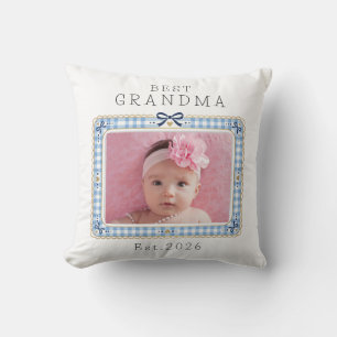 Best Grandma Est Custom Date Photo Cute Preppy Cushion
