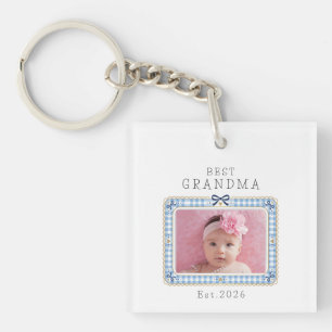 Best Grandma Est Custom Date Photo Cute Preppy Key Ring