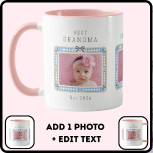 Best Grandma Est Custom Date Photo Cute Preppy Mug
