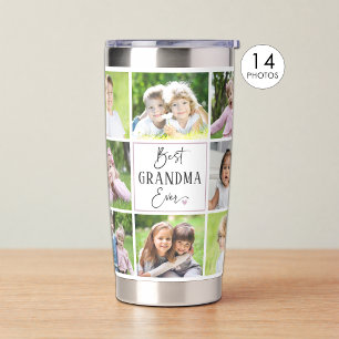 Best Grandma Ever 14 Photo Collage Custom Colours Insulated Tumbler