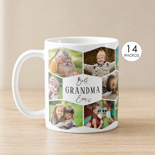 Best Grandma Ever 14 Photo Collage Hexagon Pattern Coffee Mug