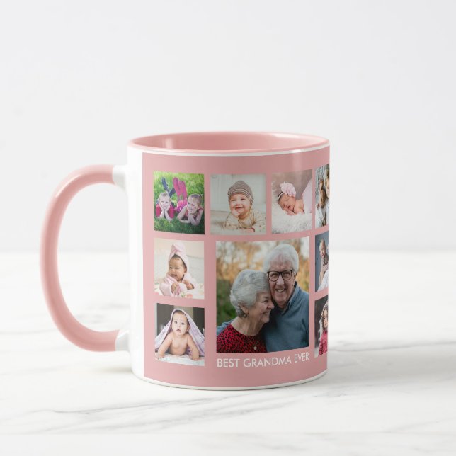 Best Grandma Ever 18 Family Photo Collage Pink Mug (Left)