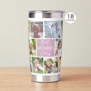 Best Grandma Ever 18 Photo Collage Custom Colours Insulated Tumbler