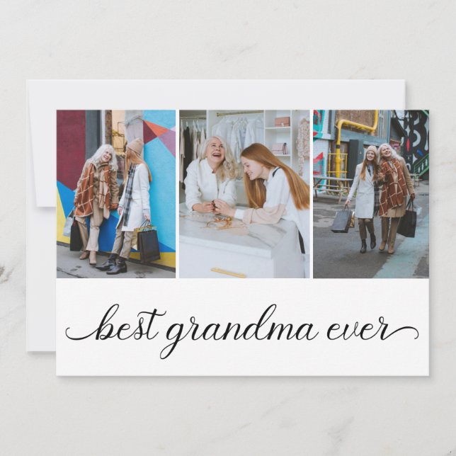 Best Grandma Ever 3 Photo Collage Flat Card (Front)