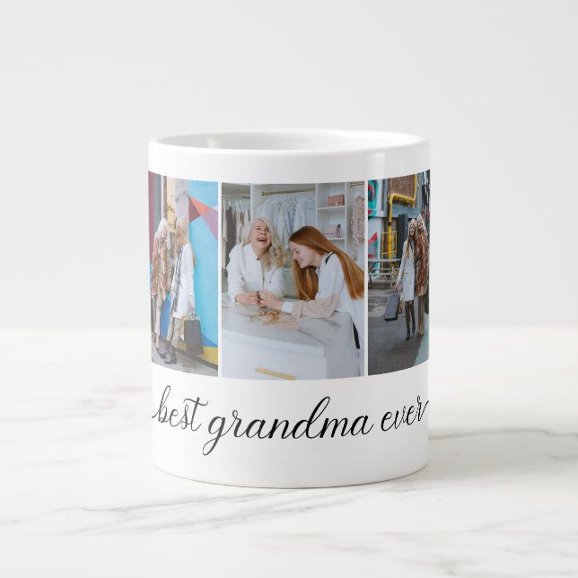Best Grandma Ever 3 Photo Collage Large Coffee Mug (Front)