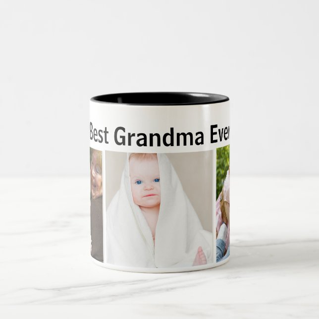 Best Grandma Ever 3Photo Collage Custom  Two-Tone Coffee Mug (Center)