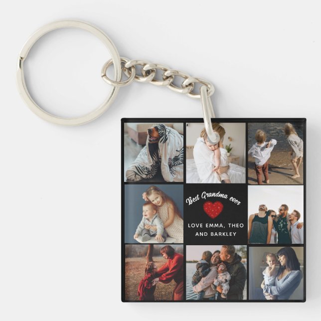Best Grandma Ever 4 Photo Collage Fun Keepsake Key Ring (Front)