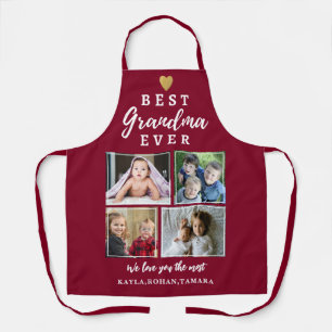 Best Grandma Ever 4 Photo Collage Gold Burgundy  Apron