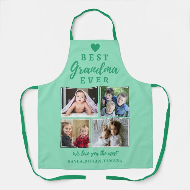 Best Grandma Ever 4 Photo Collage Light Teal Apron (Front)