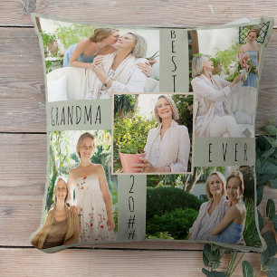 Best Grandma Ever 5 Photo Collage Green Cushion