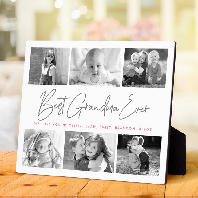 Best Grandma Ever 6 Photo Collage Modern Script Plaque (Creator Uploaded)