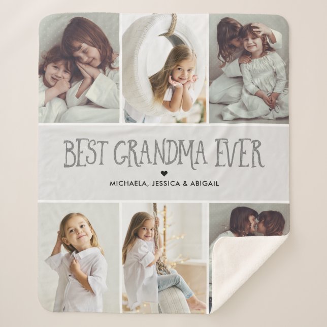 Best Grandma Ever 6-Photo Personal Message Sherpa Blanket (Front)
