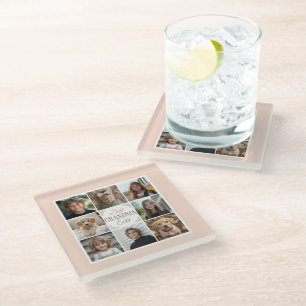 Best Grandma Ever 8 Photo Collage Glass Coaster