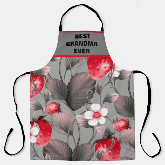 Best Grandma Ever Apron Red  and Grey Strawberry  (Front)