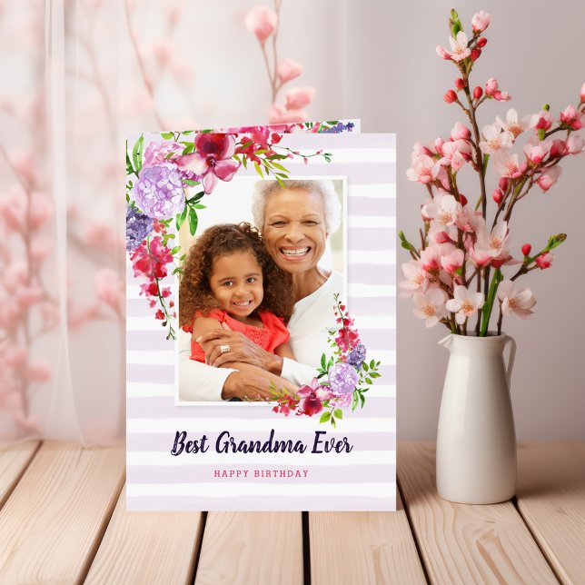 Best Grandma Ever Birthday Photo Greeting Card (Creator Uploaded)