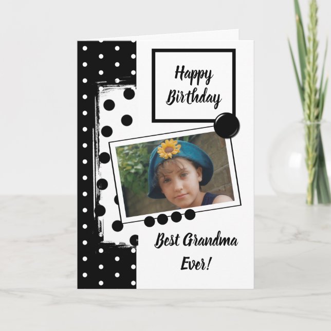 Best Grandma ever black and white with photo Card (Front)