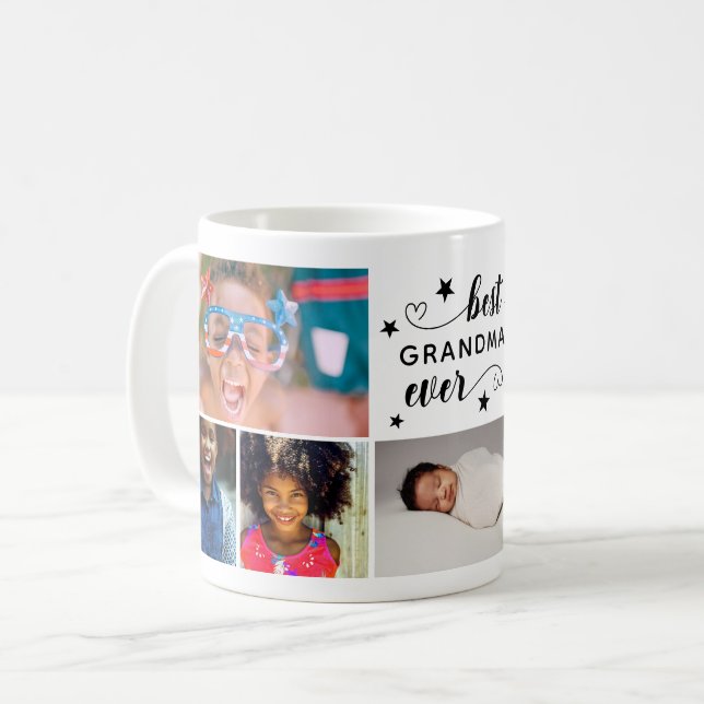 Best Grandma Ever Black Stars 7 Photos Coffee Mug (Front Left)