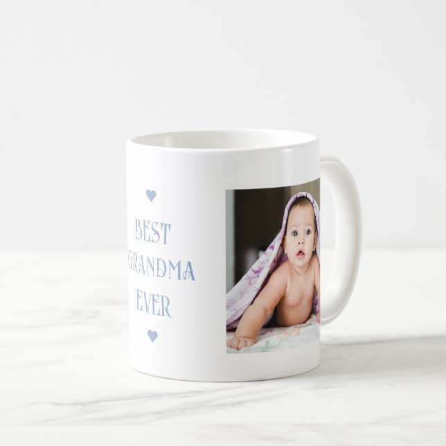 Best Grandma Ever Blue Modern Two Photo Coffee Mug (Front Right)