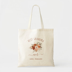 Best Grandma Ever Boho Terracotta Floral Tote Bag