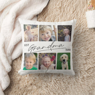 Best Grandma Ever Calligraphy 6 Photo Collage  Cushion
