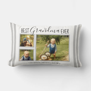 Best Grandma Ever Custom 3 Photo Collage White Lumbar Cushion