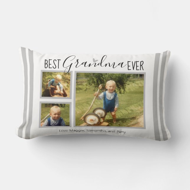Best Grandma Ever Custom 3 Photo Collage White Lumbar Cushion (Front)