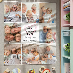 Best Grandma Ever Custom Photo Collage Love Heart Fleece Blanket