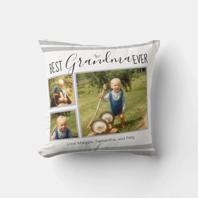 Best Grandma Ever Custom Photo Collage White Cushion (Front)