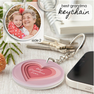 Best Grandma Ever Custom Photo Heart Key Ring