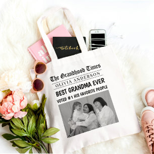Best Grandma Ever Custom Photo Newspaper Headline  Tote Bag