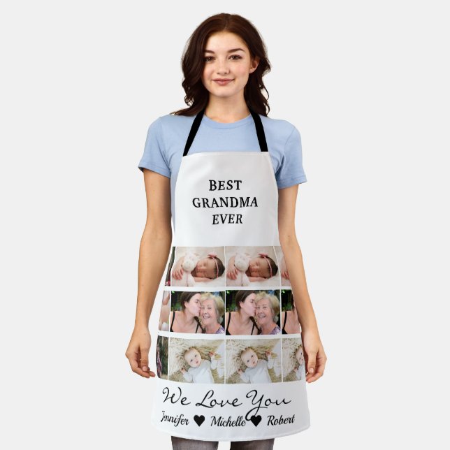Best Grandma Ever Custom Photos Grandchildren Name Apron (Worn)